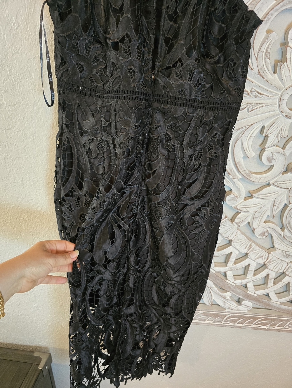 Bardot Dress 8 Womens Black Gemma Halter Floral Lace Overlay Midi Bodycon Sheath - Picture 7 of 9